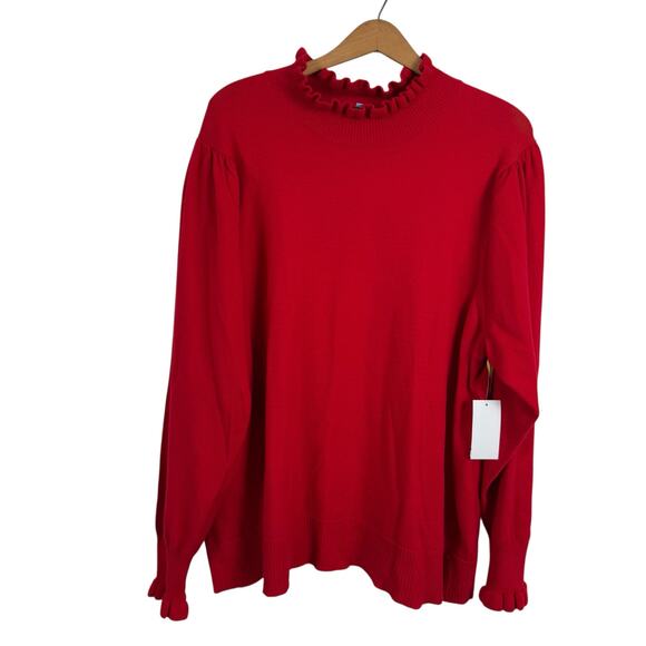 CeCe Women Red Sweater Top Size 3X Ruffled Mock Neck Feminine Romantic Holiday - Picture 1 of 6